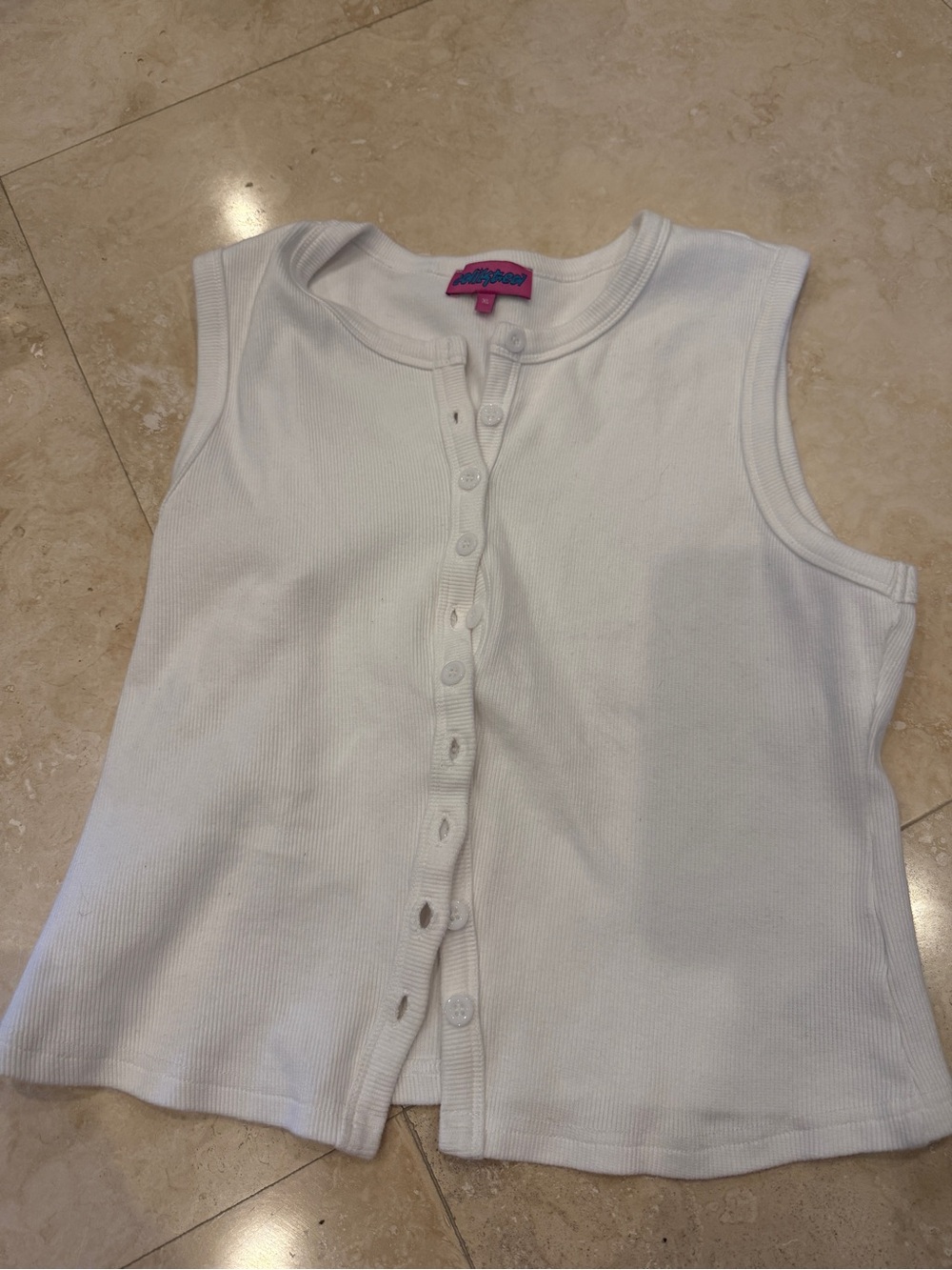 Edikted White Ribbed Button-Front Tank Top